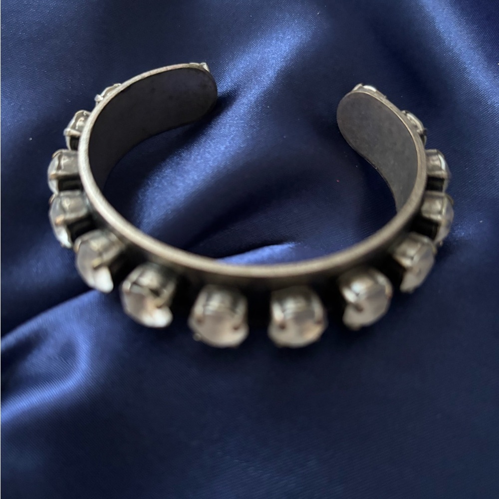 TOVA Luminous milk-glass Crystal Cuff Bracelet | Designer Silver-Tone Jewelry